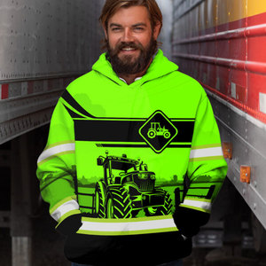 Custom Name Tractor Print Fleece Hoodie Men's High Visibility Reflective Stripes Autumn Casual Pullover <b>Jacket</b> - Product Image 5