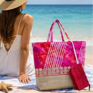 Custom Jute Beach Tote <b>Bag</b> with Hanging Pocket | Eco Friendly Large Capacity Summer Shoulder <b>Bag</b> Shopping Travel Vacation Tote - Product Image 2