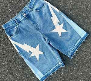 Pantalones Cortos de Mezclilla Holgados Personalizados para Hombre, 100% Algodón, con Logotipo Personalizado, Apliques Bordados - Product Image 3