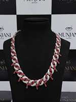 Cadena Cubana de Plata 925 Chapada en Oro con Moissanita, Diseño Iced Out Bicolor Rojo y Blanco, Corte Brillante, Collar Hip Hop Unisex
