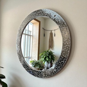 Handmade <b>Mosaic</b> <b>Mirror</b> Glass Wall Mounted <b>Mirror</b> Round Yellow & Blue <b>Mosaic</b> <b>Mirror</b> Frame for Bedroom Hotel Restaurant Wedding - Product Image 1