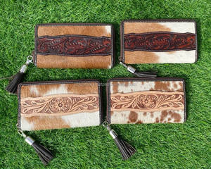 Venta al por mayor de lujo de diseño a mano de cuero con cremallera tarjeta de crédito teléfono Cartera de cuero de vaca de embrague personalizado largo carteras de cuero genuino - Product Image 4