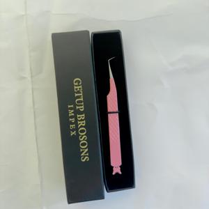 Pince à cils rose clair en acier inoxydable avec revêtement poudré, pointe lisse, outil de précision, emballage en boîte, design découpé papillon - Product Image 4
