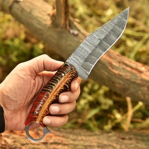 Cuchillo de Camping de Acero de Damasco de Alta Calidad, Directo de Fábrica, con Mango de Piña, Punta Caída, Agujero para el Dedo, Afilado como una Navaja, para Desollar, Venta al por Mayor - Product Image 3