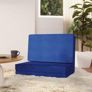 Fauteuil de sol pliable en métal, tissu 100% polyester bleu, convertible en lit - Product Image 1