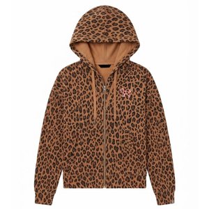High Sales Custom Logo Women's Leopard Print Hooded Sweatshirt Full Sleeve <b>Zipper</b>-Up Embroidered Logo Casual Autumn Wear - Product Image 1