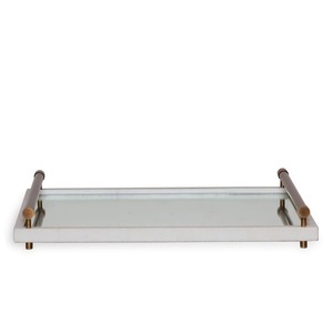 Rectangular <b>Mirrored</b> Storage Tray With Polished Metal Handles Minimalist Design For <b>Tabletop</b> Use - Product Image 1