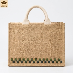 Sac de courses en jute naturel laminé, sac de courses pour la vente au détail, 28x23x10 cm, logo personnalisé, vente en gros, OEM, marque privée, modèle MY-JT-04 - Product Image 2