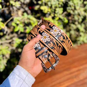 Ceinture Western en cuir sculptée à la main avec boucle Western en laiton, ceinture en cuir argentin peinte à la main, ceinture de cowboy - Product Image 6