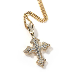 Pendentif Croix Plaqué Or Argent Sterling 925 Diamant VVS Certifié IGI Style Ethnique Breloques Pendentifs Diamant Taille Ronde - Product Image 1