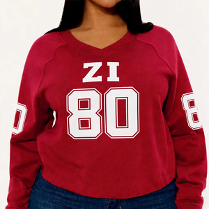 Sweat-shirt Athlétique Rétro USA à Col en V et Manches Raglan pour Femme, avec Impression Numérique OEM, Vente en Gros - Product Image 5