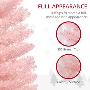 Albero di Natale Artificiale a Forma di Matita da 1,5 m Pre-Illuminato con Luci LED Colorate, Rami Rosa, Decorazioni Natalizie - Product Image 5