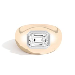 2CT Emerald Cut Lab Grown Diamond Bombe <b>Ring</b> 14K 18K Solid <b>Gold</b> Bold Dome Band Bezel <b>Set</b> Statement Wedding <b>Ring</b> Textured Jewelry - Product Image 5