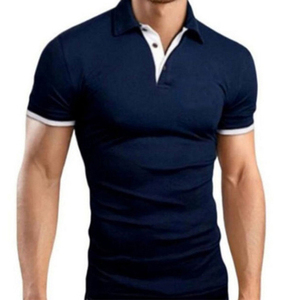 Polo pour homme à manches courtes blanc, coupe ajustée, bordure contrastée, couleur unie, style décontracté, tricot piqué en coton, col montant - Product Image 2