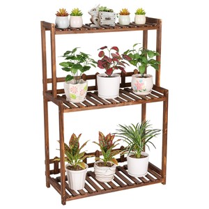 Wholesale Vintage-Style Cedar <b>Wood</b> Slat Plant Stand - Weathered Brown - Product Image 1