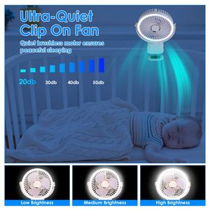 Ventilatore da tavolo e da parete ricaricabile USB-C con clip, 5 velocità, 3 livelli di luminosità, regolabile a 720 gradi - Product Image 5