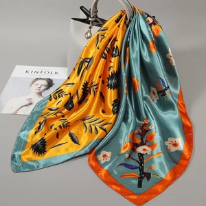 Vintage Silk Scarf <b>Orange</b> White Patterned Square Multi-Functional Tie-dye Customizable Length All Seasons Accessory Breathable - Product Image 1