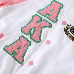 AKA White Green <b>Pink</b> Varsity Bomber <b>Jacket</b> Women's Greek Style Letterman <b>Jacket</b> With Embroidered Design Custom Lin - Product Image 3