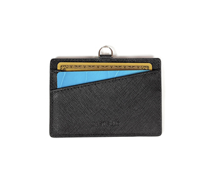 [Article Nouveau] Porte-cartes d'identité en cuir Saffiano véritable Castello avec fermeture ouverte et doublure en polyester, sangle en cuir, plusieurs couleurs - Product Image 1