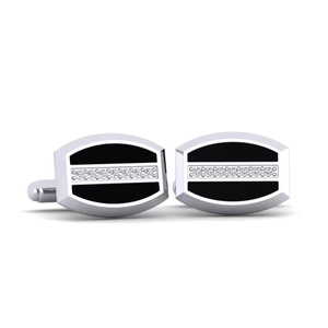 Boutons de manchette argentés pour homme avec incrustation noire et sertissage en cristal, bijoux formels - Product Image 1