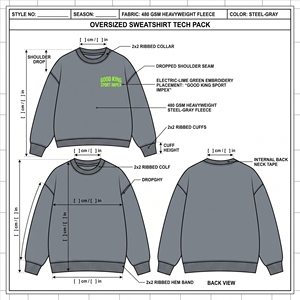เสื้อสเวตเชิ้ตคอกลมสีเทาสำหรับผู้ชาย โลโก้ปักนูนสีเขียวนีออน ผ้าฟลีซหนานุ่ม ทรงโอเวอร์ไซส์ สไตล์ลำลอง สำหรับผู้ค้าส่ง - Product Image 6