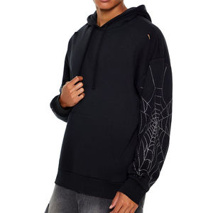 Sweat-shirt décontracté pour homme Index Apparel, noir, avec imprimé toile d'araignée pailletée sur les manches, style streetwear - Product Image 6