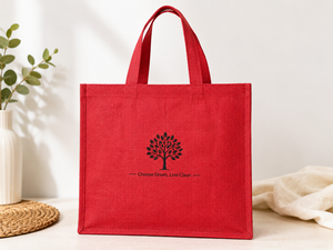 Sac fourre-tout en jute rouge 400x350x100mm avec poignée en sangle de coton et bordure passepoilée pour usage quotidien - Product Image 1