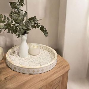 Luxurious Handcrafted Eco-Friendly Bone Inlay Customized Color <b>Tray</b>/Platter Golden Handle Commercial Grade Product Manufacturer - Product Image 3