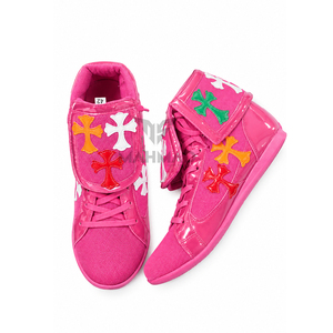 Zapatos de Boxeo Profesionales de Caña Alta, Color Rosa Intenso, con Múltiples Parches Cruzados, Botas para Entrenamiento de Combate y Lucha Libre, Calzado de Boxeo - Product Image 2