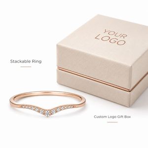 S925 Sterling <b>Silver</b> <b>Stacking</b> Band with CZ Crystal Pave Setting for Women Wholesale 14k Gold Curve <b>Ring</b> - Product Image 3