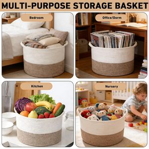 65L <b>Large</b> Woven Cotton Rope Nursery Basket, Laundry Basket Laundry <b>Hamper</b> with Handles,Blanket Basket Storage Bin for Toys - Product Image 2