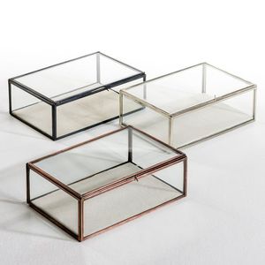 Glass Jewelry Box With <b>Mirror</b> Base And Metal Frame For Storage Display - Product Image 5