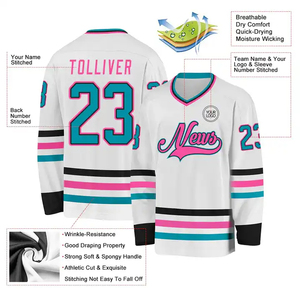 Jersey de Hockey sobre Hielo Sublimado Ligero de Alta Calidad, Personalizado, de Secado Rápido, OEM, Cuello Redondo, Corte Regular, Transpirable para Hombre - Product Image 2