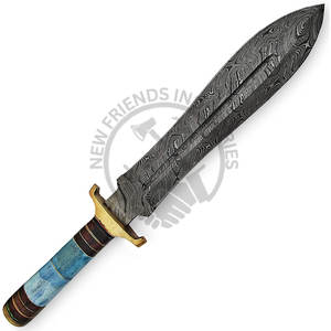 Cuchillo Bowie de Acero de Damasco Hecho a Mano con Mango de Cuerno de Ciervo y Funda, Cuchillo de Caza para Exteriores de Hoja Fija Afilada de la Mejor Calidad - Product Image 6