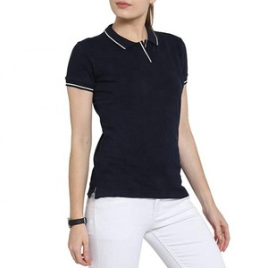 Polo de manga corta azul marino para mujer, diseño 2026, de color liso, tejido de punto, informal, largo regular, teñido liso - Product Image 3