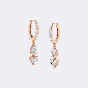 1.40 CTW Pearand Round and Heart Diamond Two-<b>Stone</b> Linear Huggie Dangle Earrings - Product Image 6