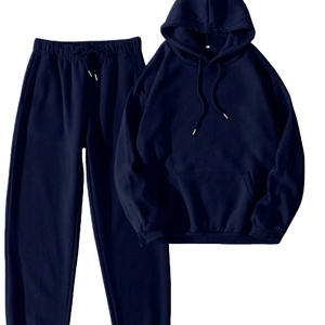 Ensemble de survêtement de course pour homme, sweat à capuche et pantalon de survêtement avec poche kangourou et cordon de serrage, 100% coton, hiver - Product Image 1