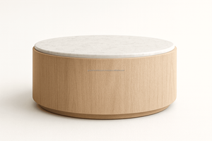 Mesa de Centro Moderna Redonda con Tapa de Mármol y Base de Madera, Mesa de Centro de Lujo de Madera de Roble y Mármol, Diseño Minimalista Premium - Product Image 6