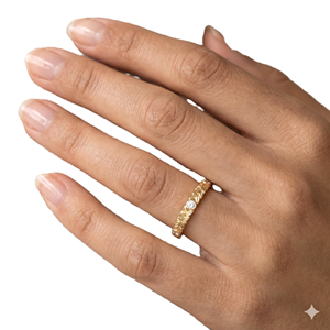 แหวนเพชรทรงกลมแบบฝังลายดอกไม้ ดีไซน์เก๋ วงแหวนทองคำแท้ 14K 18K ลายใบไม้ สามารถสวมซ้อนกันได้ แหวนหมั้นแบบเรียบหรู ฝังเพชรแบบ Bezel - Product Image 6
