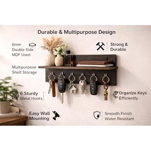 ชั้นวางกุญแจไม้วอลนัทพร้อมชั้นวางและหมุด 6 อัน |   ที่แขวนกุญแจไม้ขายส่ง - Product Image 3