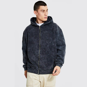 Sudadera con Capucha y Cremallera Extra Grande para Hombre, Color Sólido, Felpa, Informal, Tejida, para Otoño - Product Image 1