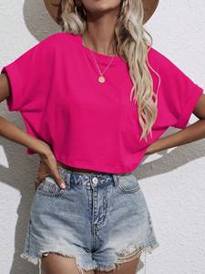 Camiseta Corta Rosa Brillante al por Mayor para Mujer, Top Corto Transpirable de Tela Ligera, Alta Calidad, Personalizable con Marca OEM - Product Image 4