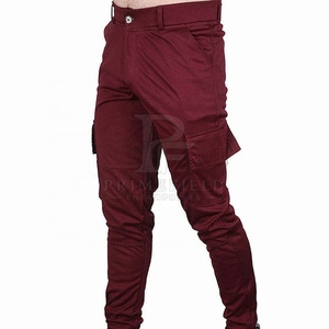 Pantalones Cargo Color Granate para Hombre, Cintura Alta, Múltiples Bolsillos, Estilo Casual, 100% Algodón, Tela de Lona, Ecológicos, Transpirables, para Verano - Product Image 3