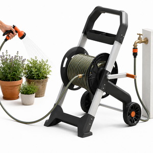 Enrouleur de tuyau de jardin en aluminium de 200 pieds avec enroulement automatique, tuyau d'arrosage hybride polymère/PVC, cadre en aluminium, tuyau portable pour extérieur - Product Image 1
