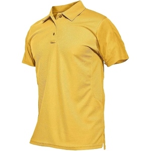 <b>Men's</b> <b>Yellow</b> Pique Polo <b>Shirt</b> Short Sleeve Solid Color Casual Style Button Design Regular Fit Woven Fabric - Product Image 2