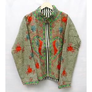 Chaqueta Varsity de Algodón con Bordado Floral a Mano, Ecológica, Transpirable, con Cuello Mao y Mangas Largas para Mujer, Ropa de Otoño - Product Image 1