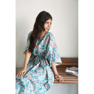 Women's Turquoise Rose <b>Kaftan</b> Elegant Sleepwear - Product Image 2