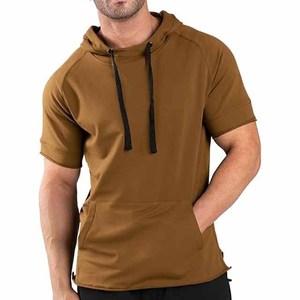 Customizable <b>Men's</b> Loose Fit Winter Fitness <b>Hoodie</b> Unique Embroidered <b>Short</b> <b>Sleeve</b> T-Shirt with Solid Pattern - Product Image 1