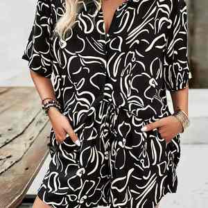 Conjunto de dos piezas para mujer de verano: camisa de manga corta con botones y pantalones cortos de corte relajado, en tela transpirable de alta calidad. - Product Image 3