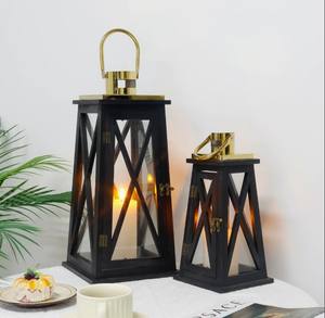 Farol Cuadrado de Madera Hecho a Mano con Tapa Metálica, Portavelas Antiguo para Decoración del Hogar, Bodas, Navidad y Pascua - Product Image 2